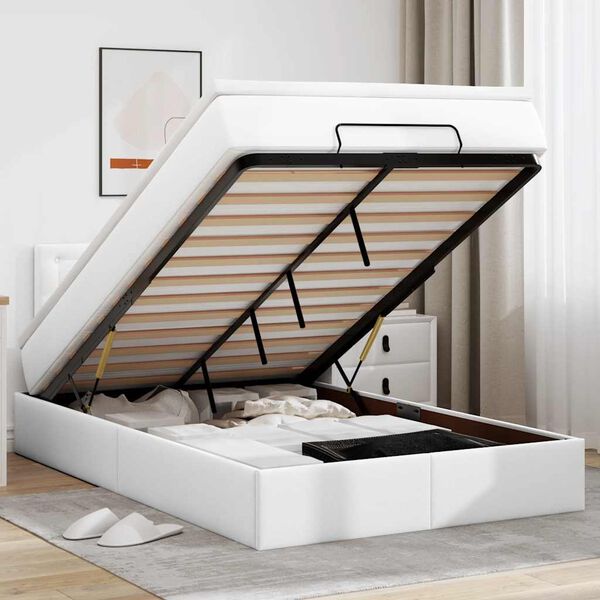 vidaXL Lit ottoman avec matelas & LED blanc pur 120x190cm similicuir