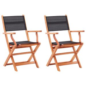 vidaXL Chaises pliantes (lot de 2) en bois d'eucalyptus massif noir et textil&egrave;ne