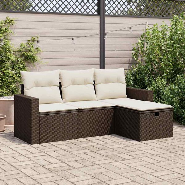 vidaXL Salon de jardin 4 pcs avec coussins marron r&eacute;sine tress&eacute;e