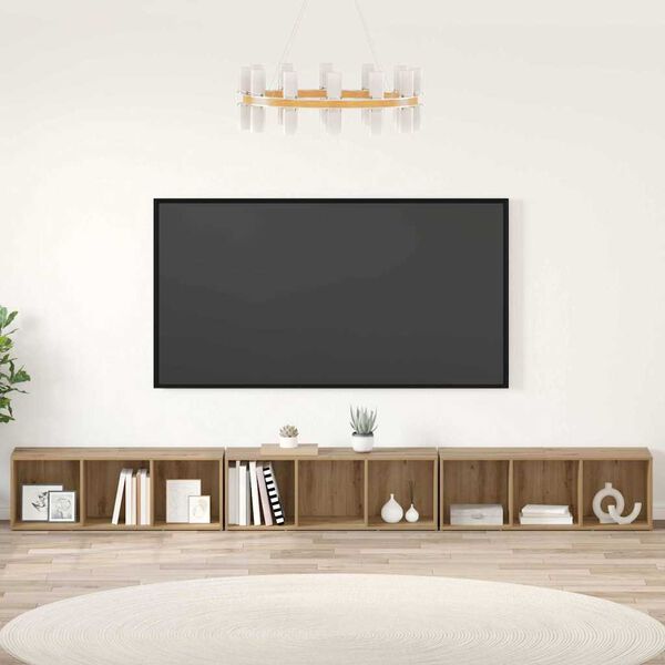 vidaXL Ensemble meuble TV 3 pcs Ch&ecirc;ne artisanal 37 x 35 x 107 cm
