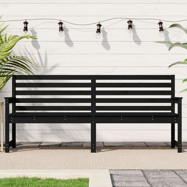 vidaXL Banc de jardin noir 203,5x48x91,5 cm bois massif de pin