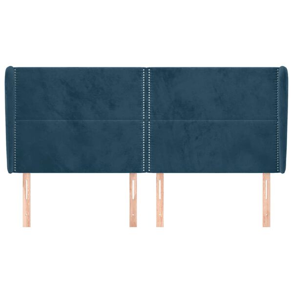 vidaXL T&ecirc;te de lit avec oreilles Bleu fonc&eacute; 163x23x118/128 cm Velours