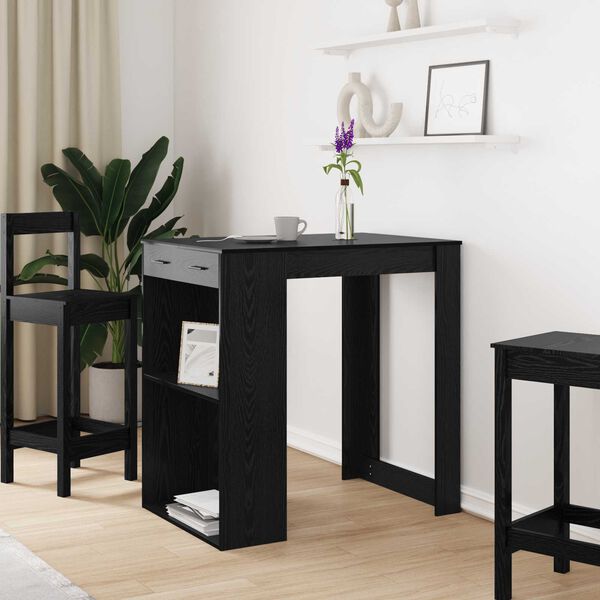 vidaXL Table de bar Ch&ecirc;ne noir 102 x 70 x 103,5 cm Bois d'ing&eacute;nierie