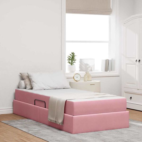 vidaXL Lit avec rangement et matelas Rose 90 x 200 cm Velours