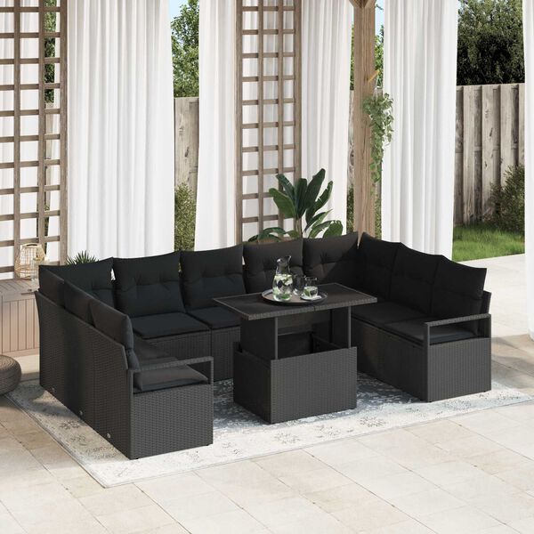 vidaXL Ensemble de canap&eacute; de jardin 10 pcs Noir Poly rotin