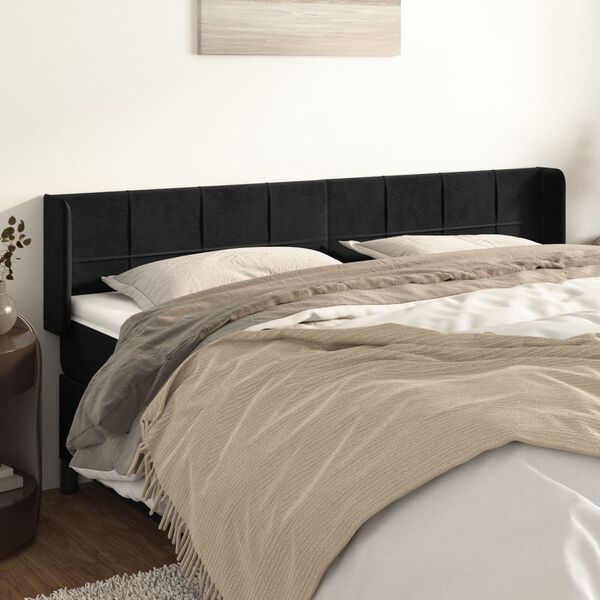 vidaXL T&ecirc;te de lit avec oreilles Noir 183x16x78/88 cm Velours