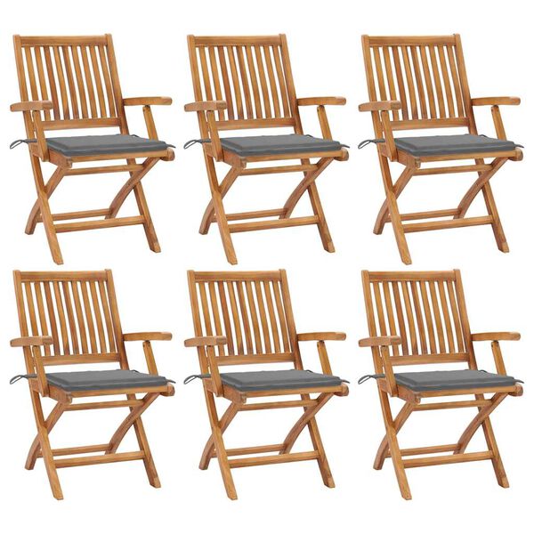 vidaXL Chaises pliables de jardin avec coussins lot de 6 Bois de teck