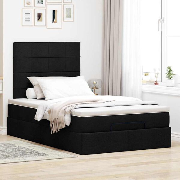 vidaXL Cadre de lit ottoman avec matelas noir 120x190 cm tissu