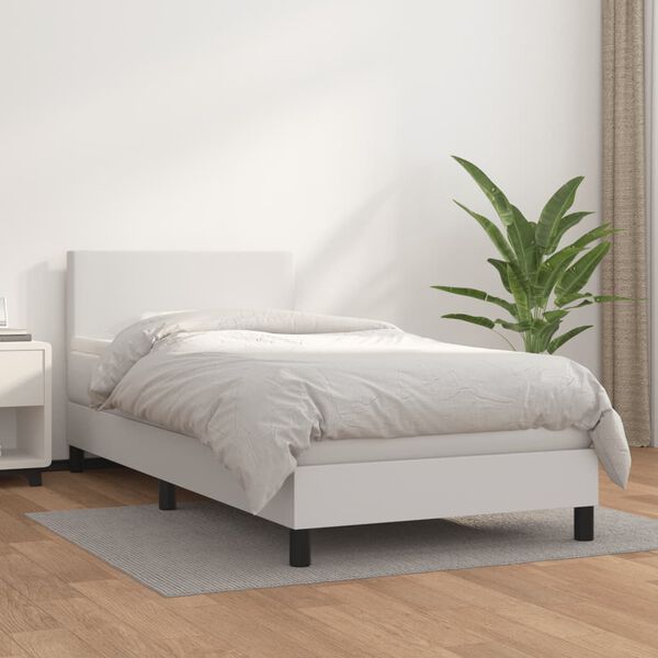 vidaXL Sommier &agrave; lattes de lit avec matelas Blanc 90x190 cm Similicuir