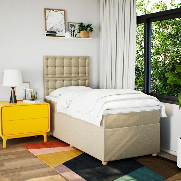 vidaXL Sommier &agrave; lattes de lit et matelas Cr&egrave;me 90x190 cm Tissu