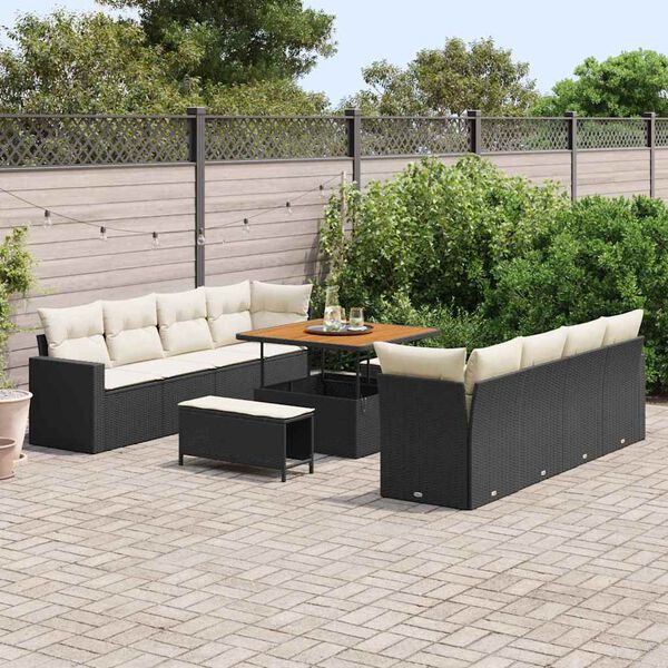 vidaXL Ensemble de canapé de jardin 11 pcs Noir polyrotin