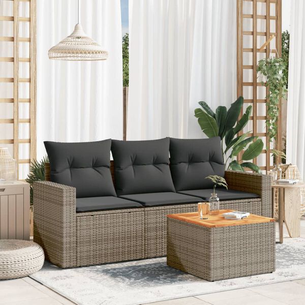 vidaXL Salon de jardin 4 pcs avec coussins gris résine tressée
