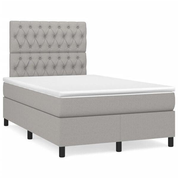 vidaXL Sommier &agrave; lattes de lit et matelas gris clair 120x190 cm tissu