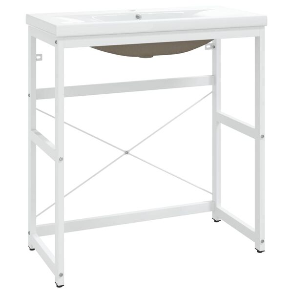 vidaXL Cadre de lavabo de salle de bain vasque &agrave; encastrer Blanc Fer