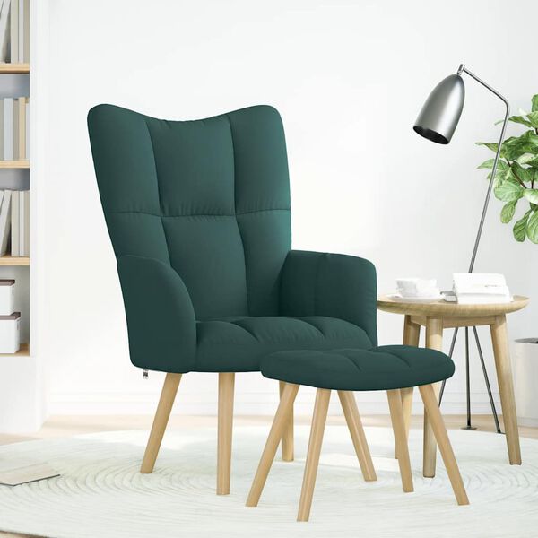 vidaXL Chaise de relaxation avec repose-pied Vert fonc&eacute; Tissu