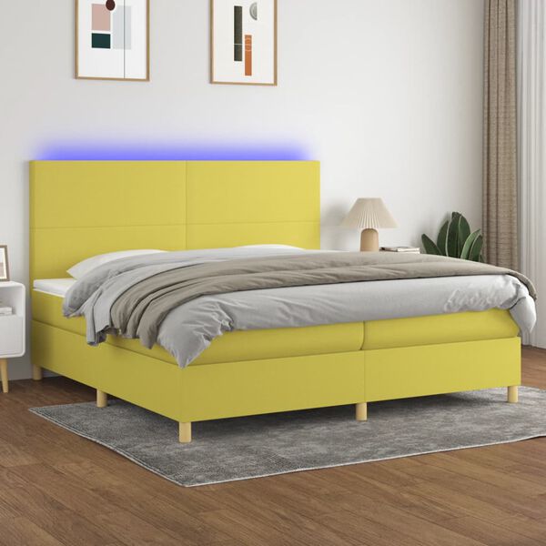 vidaXL Sommier &agrave; lattes de lit et matelas et LED Vert 200x200 cm Tissu