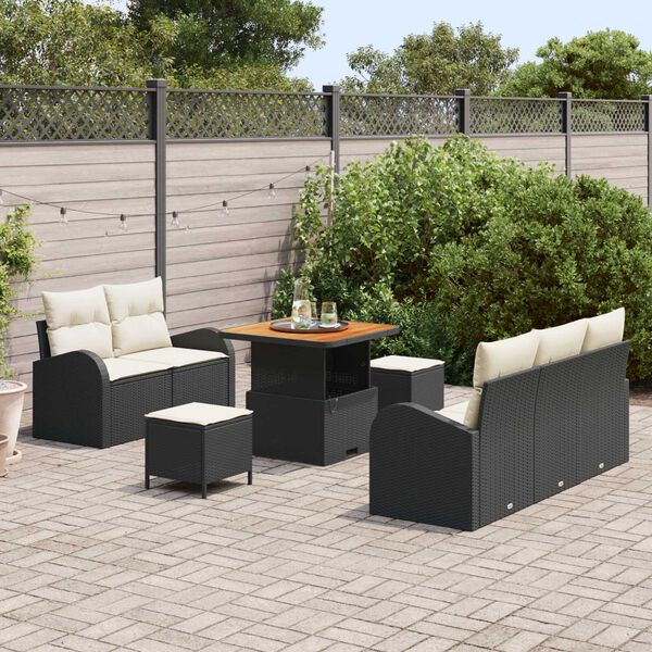 vidaXL Ensemble de canapé de jardin 8 pcs Noir polyrotin