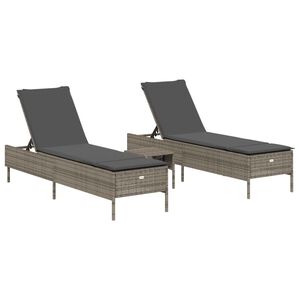 vidaXL Ensemble de chaises longues avec coussins 3 pcs gris poly rotin