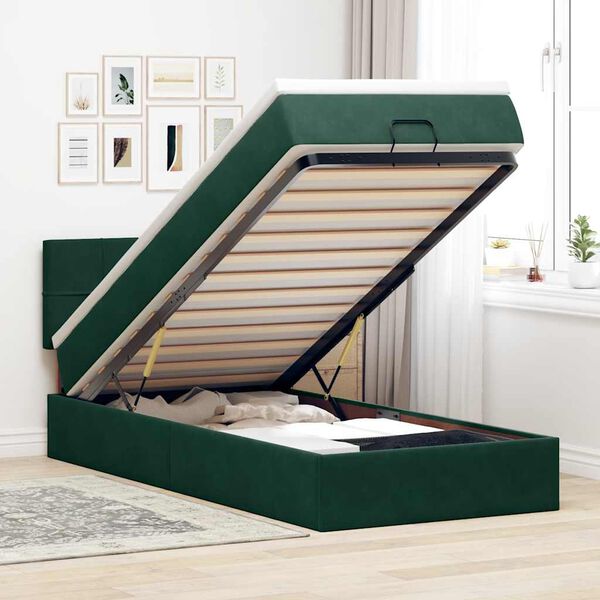 vidaXL Cadre de lit ottoman avec matelas vert fonc&eacute; 90x190 cm velours