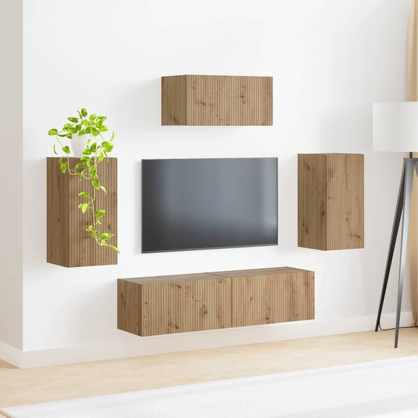 vidaXL Ensemble meuble TV 5 pcs Ch&ecirc;ne artisanal Bois d'ing&eacute;nierie