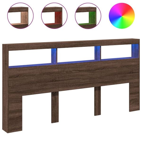 vidaXL Armoire tête de lit avec LED chêne marron 200x17x102 cm