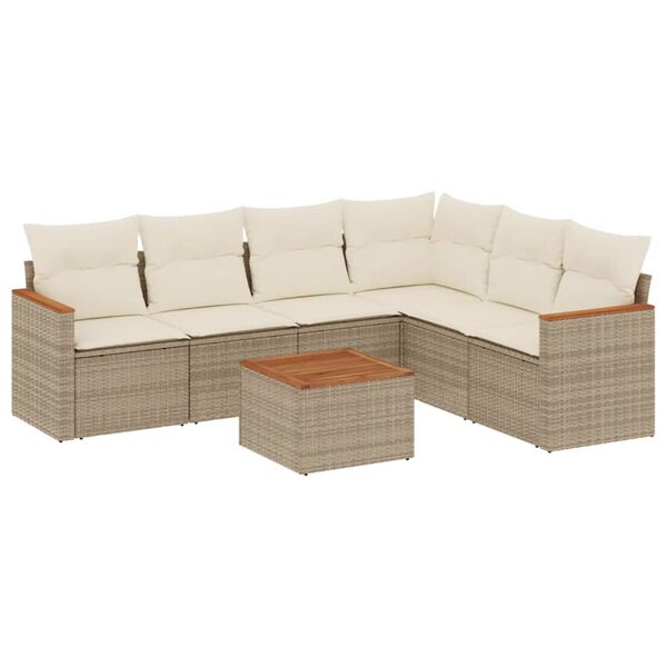 vidaXL Salon de jardin avec coussins 7 pcs beige r&eacute;sine tress&eacute;e