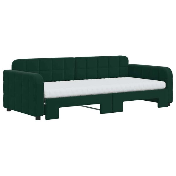 vidaXL Lit de jour avec gigogne et matelas vert fonc&eacute; 90x200cm velours