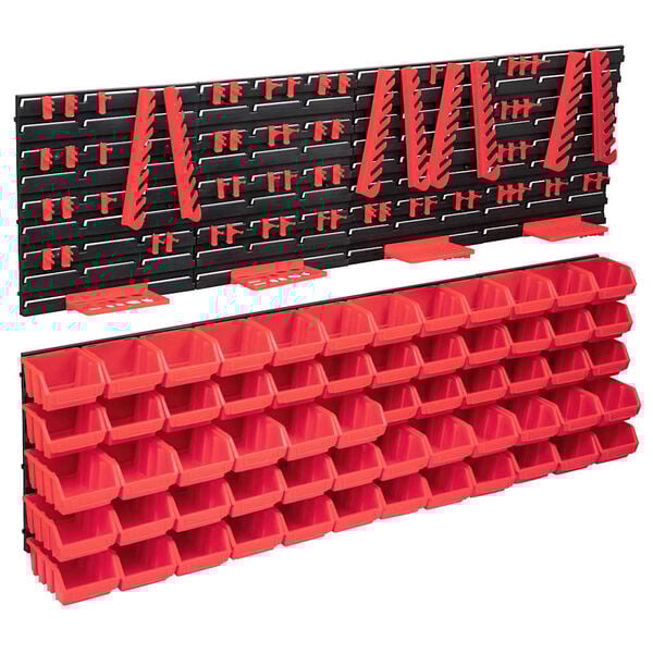 vidaXL Kit de bacs de stockage et panneaux muraux 136pcs rouge et noir