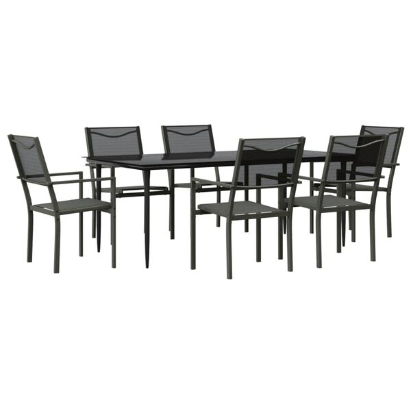 vidaXL Ensemble &agrave; manger de jardin 7 pcs noir textil&egrave;ne et acier