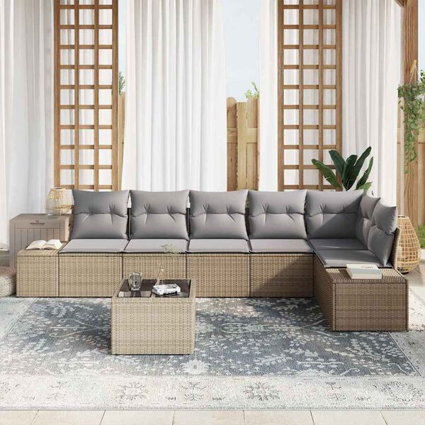vidaXL Ensemble de canapé de jardin 7 pcs Beige et Gris clair