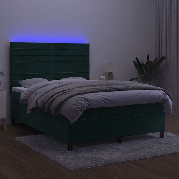 vidaXL Sommier &agrave; lattes de lit avec matelas LED Vert fonc&eacute; 140x190 cm