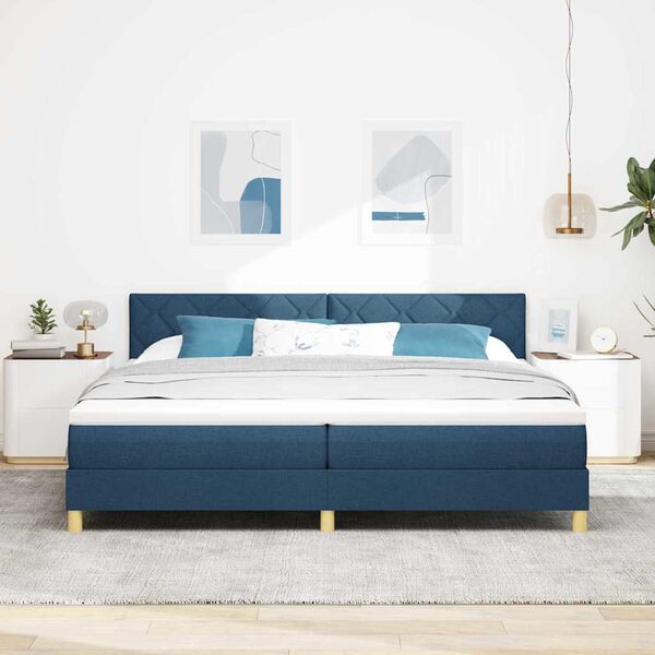 vidaXL Lit &agrave; ressorts avec matelas Bleu 200 x 200 cm tissu