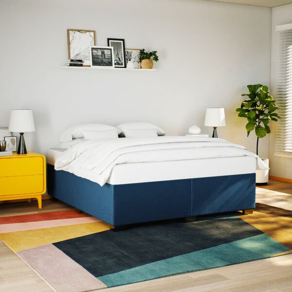 vidaXL Sommier &agrave; lattes de lit avec matelas Bleu 200x200 cm Tissu