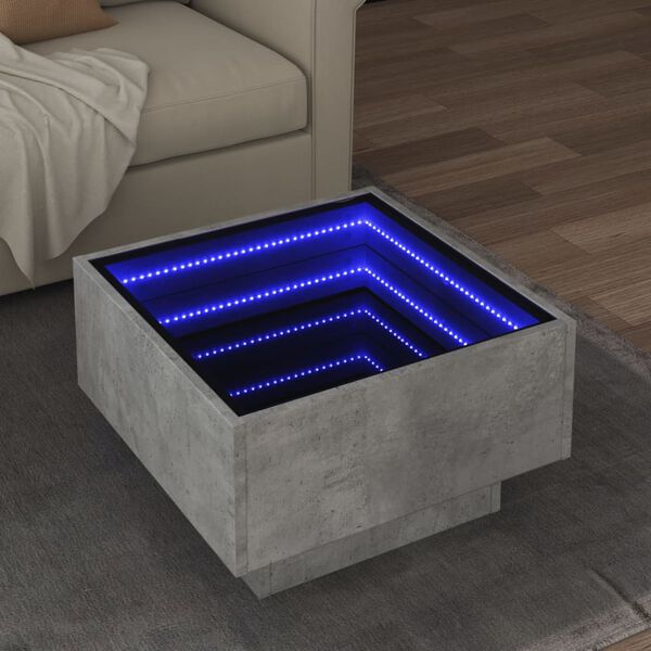 vidaXL Table basse avec LED gris b&eacute;ton 50x50x30 cm bois d'ing&eacute;nierie