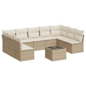 vidaXL Salon de jardin avec coussins 10 pcs beige r&eacute;sine tress&eacute;e
