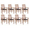 vidaXL Chaises &agrave; manger lot de 8 avec coussins anthracite Teck solide