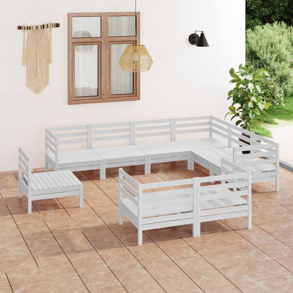 vidaXL Salon de jardin 9 pcs Bois de pin massif Blanc