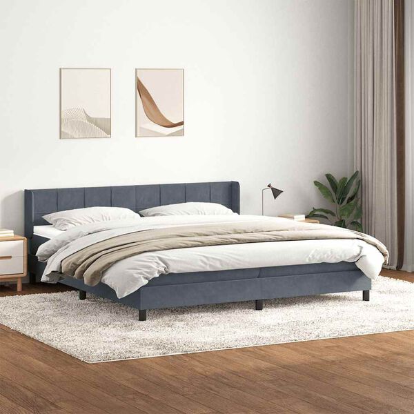vidaXL Sommier &agrave; lattes de lit et matelas gris fonc&eacute; 200x210cm velours