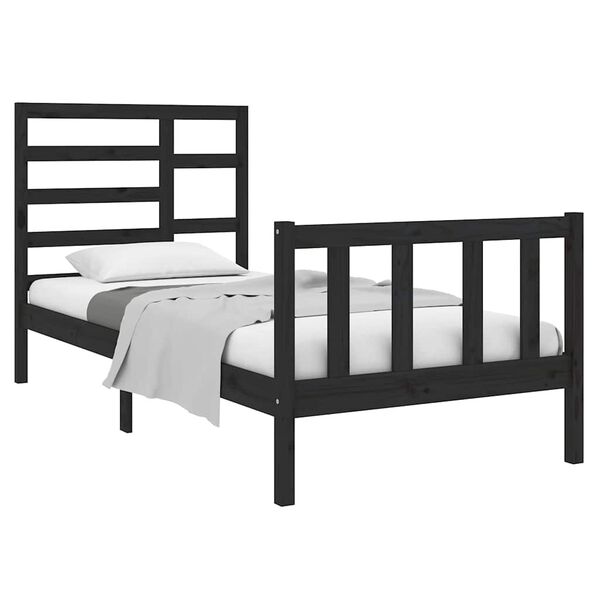 vidaXL Cadre de lit sans matelas noir bois massif 75x190 cm