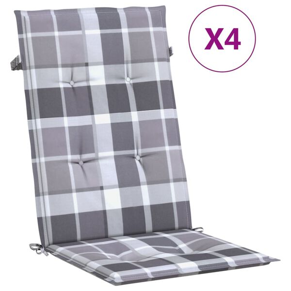 vidaXL Coussins de chaise jardin &agrave; dossier haut lot de 4 carreaux gris
