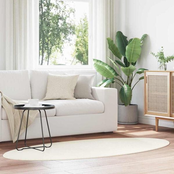 vidaXL Tapis de surface ovale HUARTE Cr&egrave;me 100 x 200 cm 100% Polyester