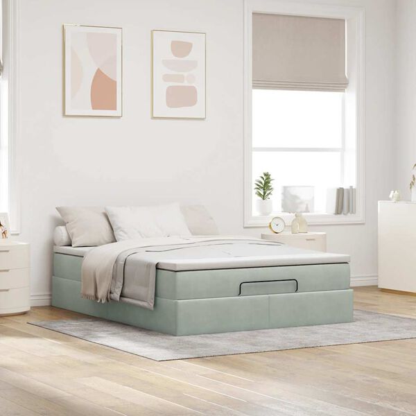 vidaXL Cadre de lit ottoman et matelas gris clair 140x190 velours