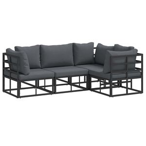 vidaXL Ensemble de canap&eacute; de jardin avec coussin 4 pcs Noir Aluminium
