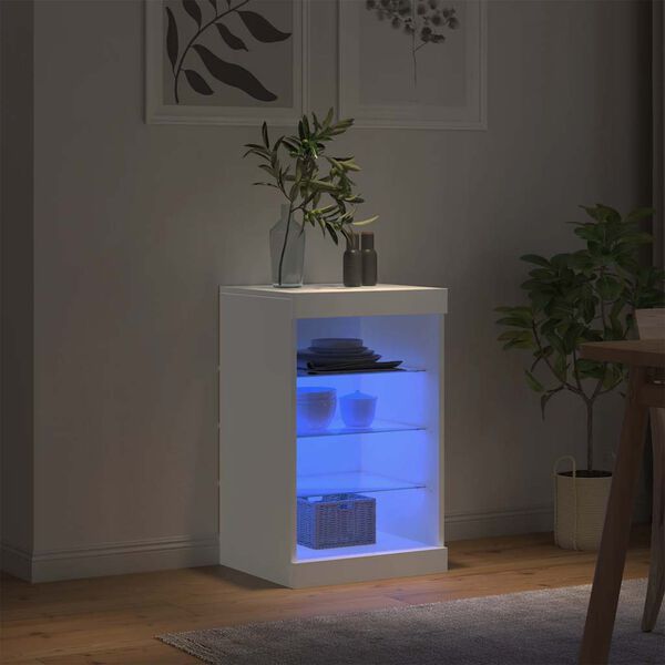 vidaXL Buffet avec lumi&egrave;res LED blanc 41x37x67 cm