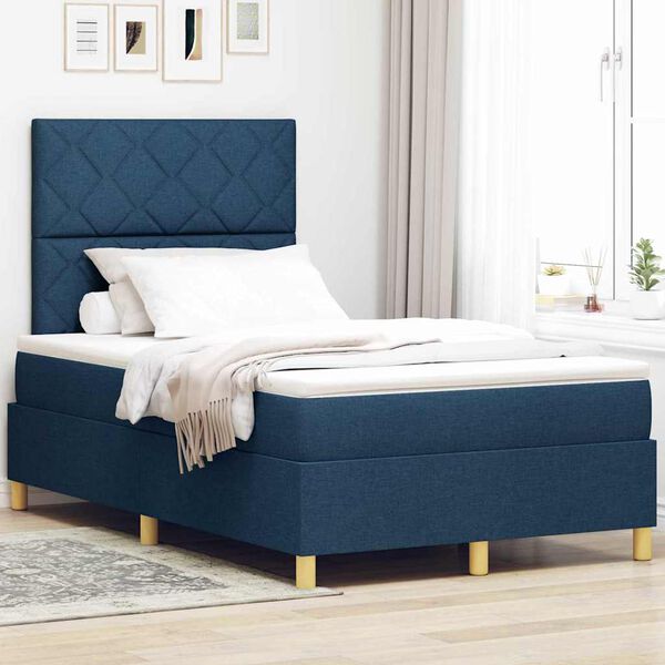 vidaXL Lit &agrave; ressorts avec matelas Bleu 120 x 190 cm tissu