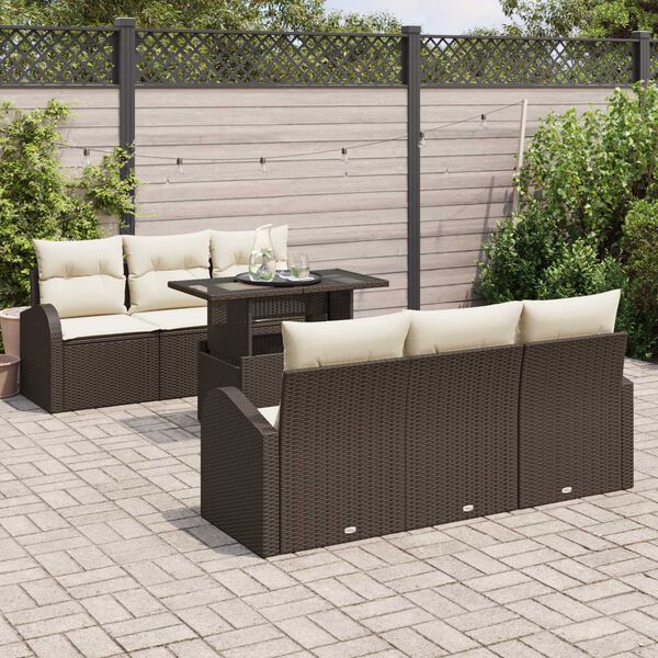 vidaXL Ensemble de canap&eacute; de jardin 7 pcs Marron Poly rotin