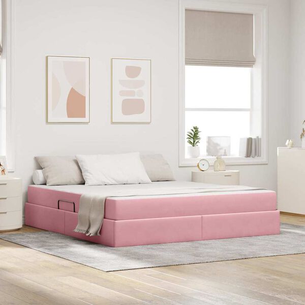 vidaXL Lit avec rangement et matelas Rose 180 x 200 cm Velours