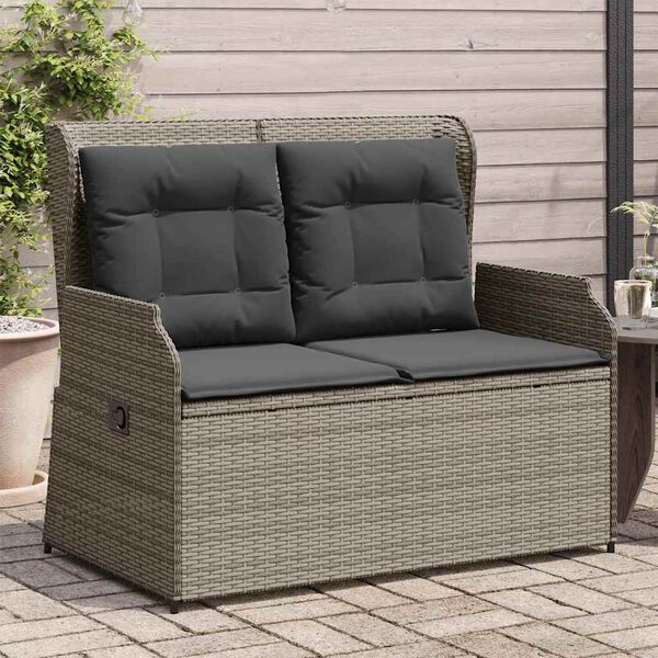 vidaXL Banc inclinable de jardin avec coussins gris r&eacute;sine tress&eacute;e