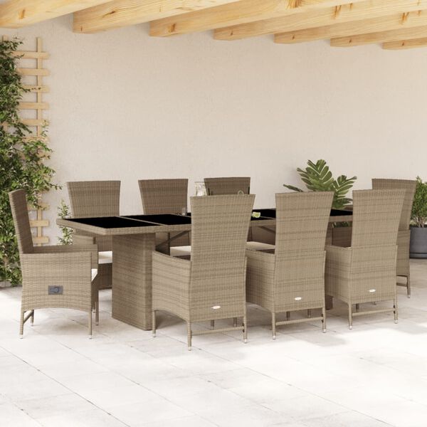 vidaXL Ensemble &agrave; manger de jardin et coussins 9 pcs beige Poly rotin
