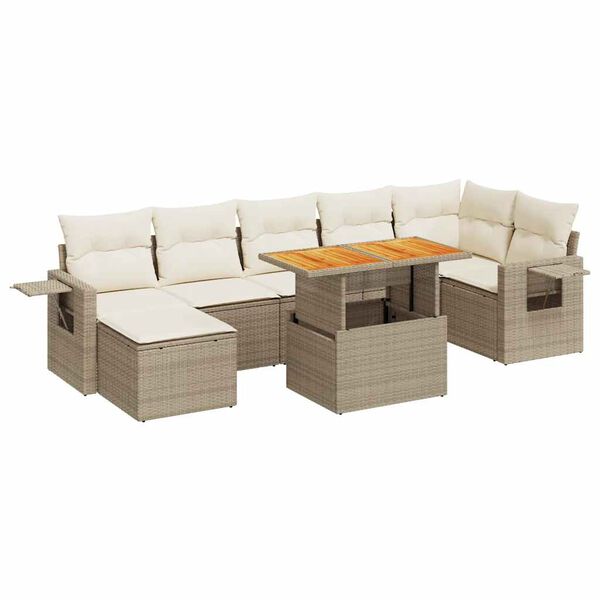 vidaXL Salon de jardin avec coussins 8 pcs beige r&eacute;sine tress&eacute;e